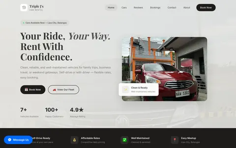 Homepage of the Triple J’s Car Rental website